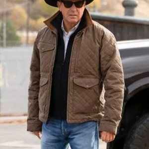 Yellowstone Men Kevin Costner Brown Quilted Jacket
